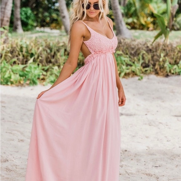 Pink lace maxi dress